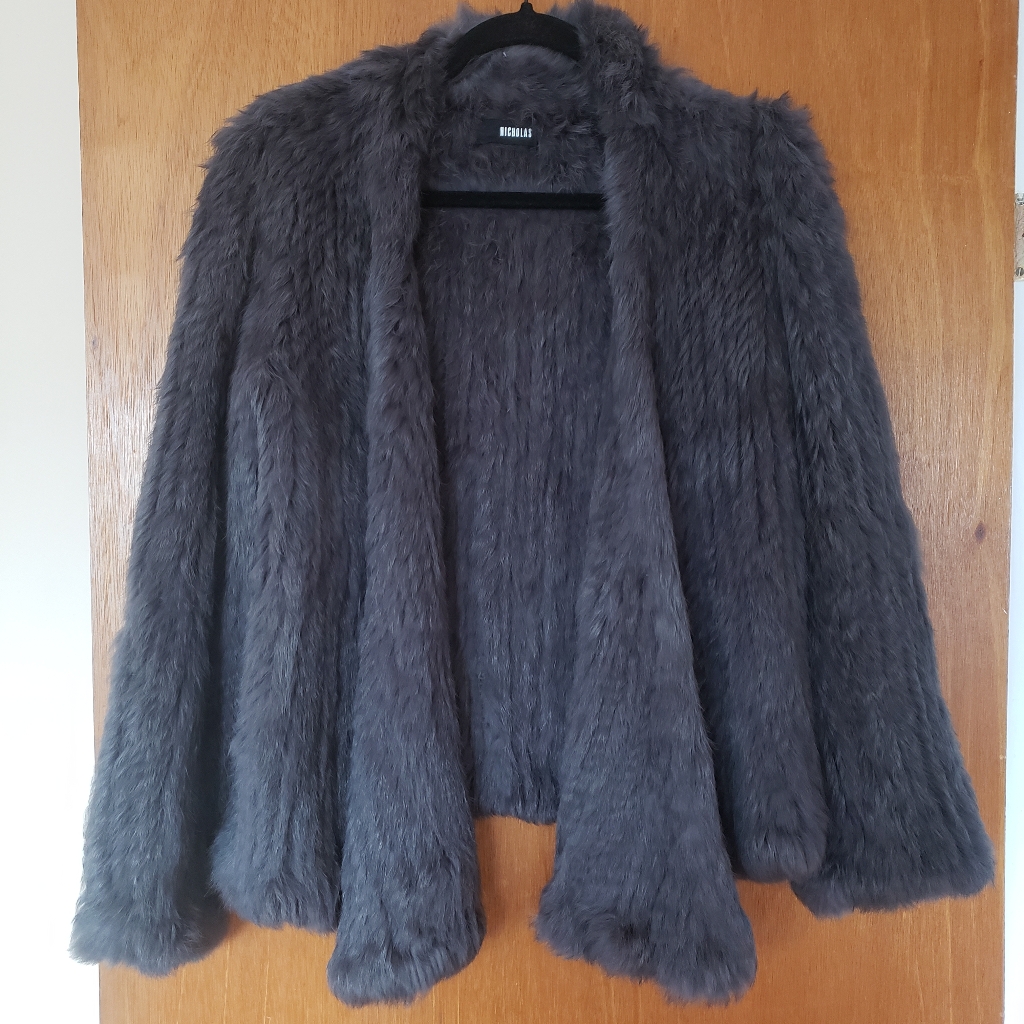 Nicholas Knitted Fur Jacket- Slate Grey